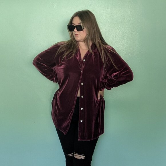 Red Velvet Long Sleeve Button Up - Picture 5 of 5